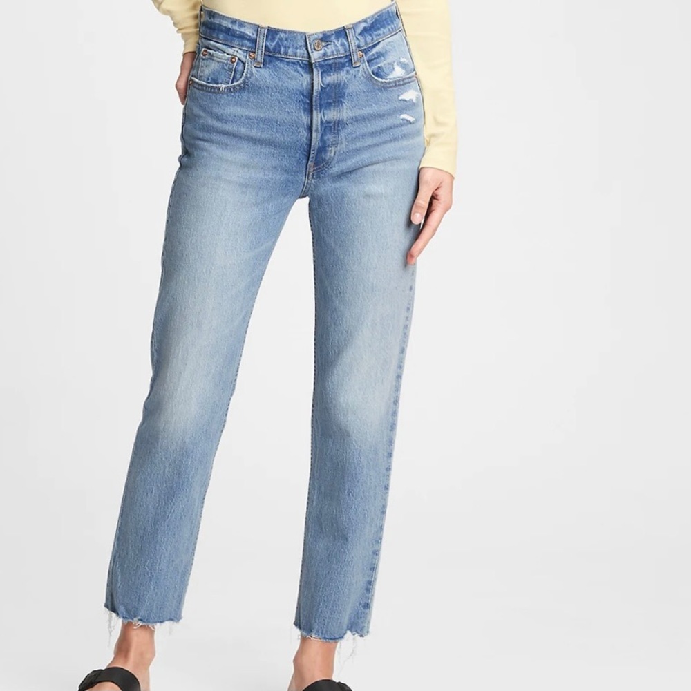 GAP Denim High Rise Cheeky Cropped Jeans Straight Leg 501 Button Fly Classic!